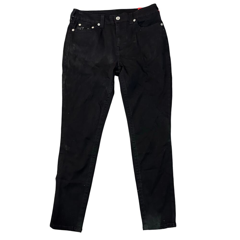 TRUE RELIGION Women's Jennie Mid Rise Curvy Skinny Pants Size 33 In Black